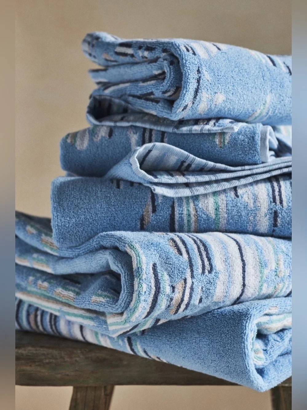 Anthropologie Bath Towel Light Blue Floral Stripe 54